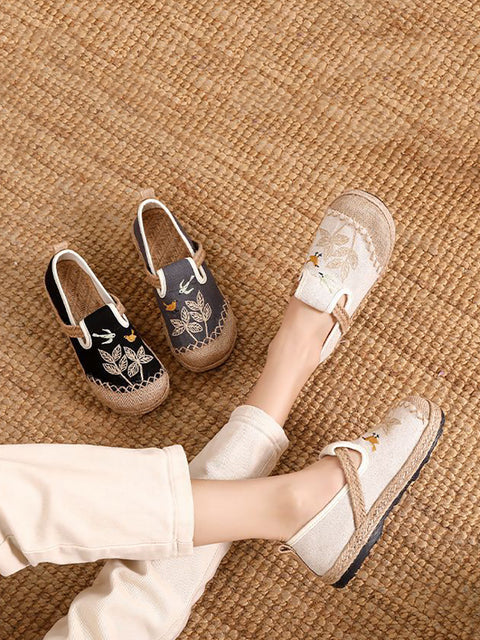 Women Ethnic Flower Embroidery Linen Cotton Shoes