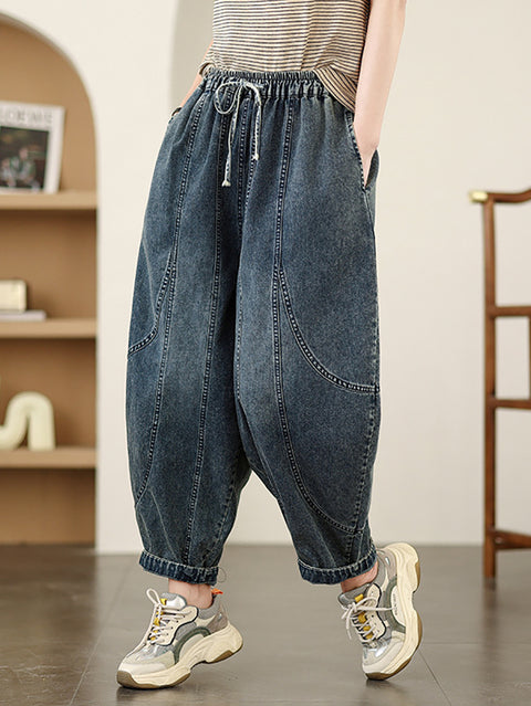 Pantaloni harem in denim casual primaverili da donna