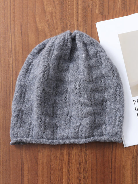 Women Winter Solid Knit Hemming Wool Hat