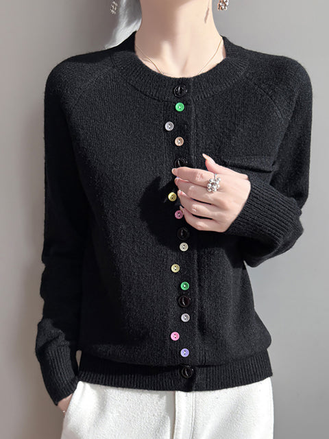 Women Spring Casual Colorful Botton Knit Sweater