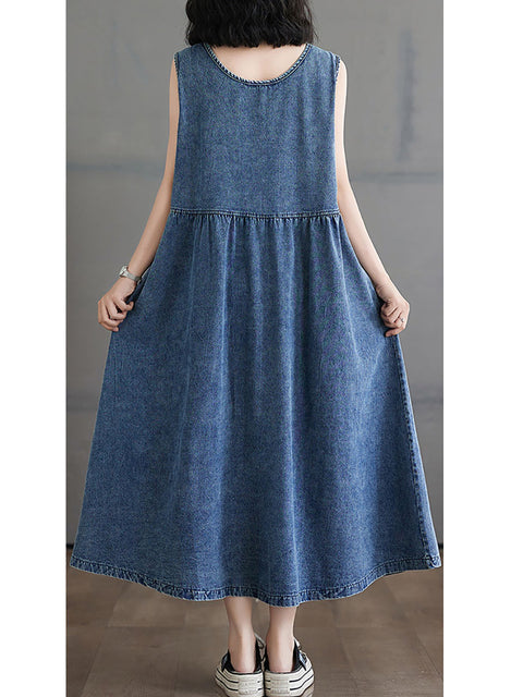 Women Casual Summer Solid Denim Loose Vest Dress