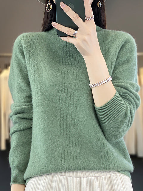 Maglione in maglia di lana con scollo a V e righe casual autunnali da donna