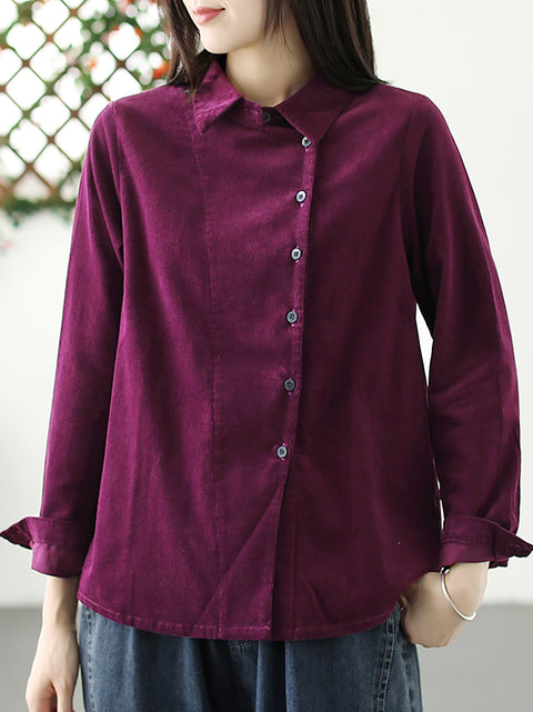 Camicia cardigan Croduroy tinta unita autunnale da donna taglie forti