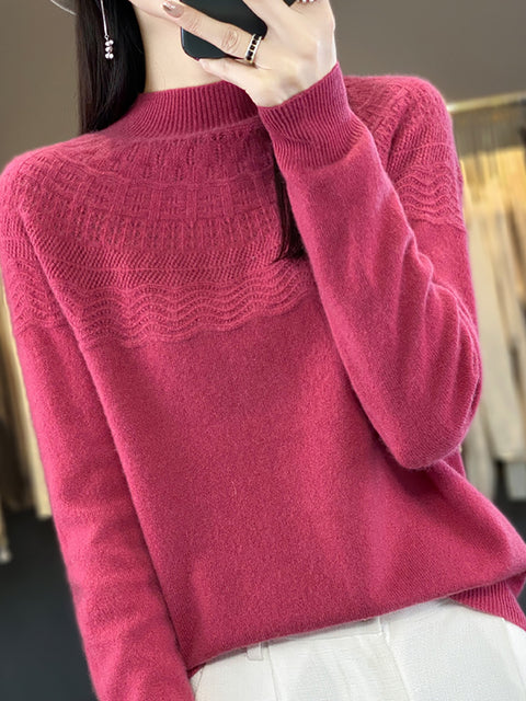 Maglione in maglia di lana con scollo a V e righe casual autunnali da donna