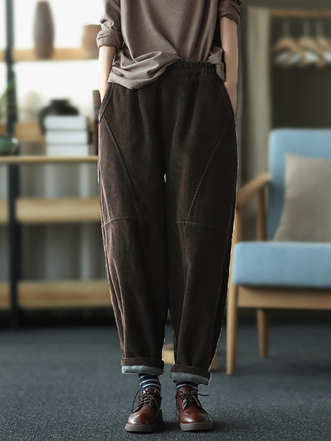 Pantaloni addensati con cuciture solide vintage da donna taglie forti