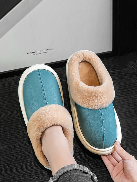 Couple Winter Fleece-lined Leather Slippers