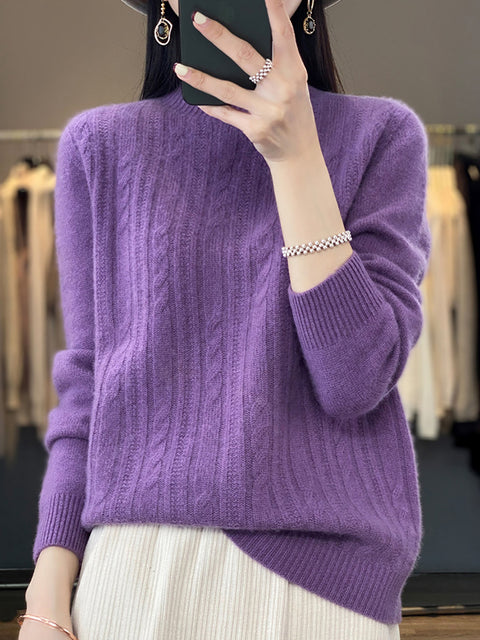 Maglione in maglia di lana con scollo a V e righe casual autunnali da donna