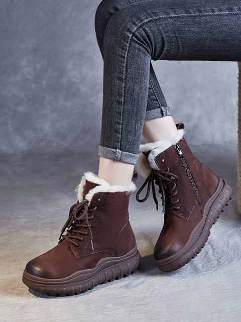 Women Vintage Winter Leather Fleece-lined Ankle Boots