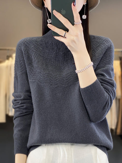 Maglione in maglia di lana con scollo a V e righe casual autunnali da donna