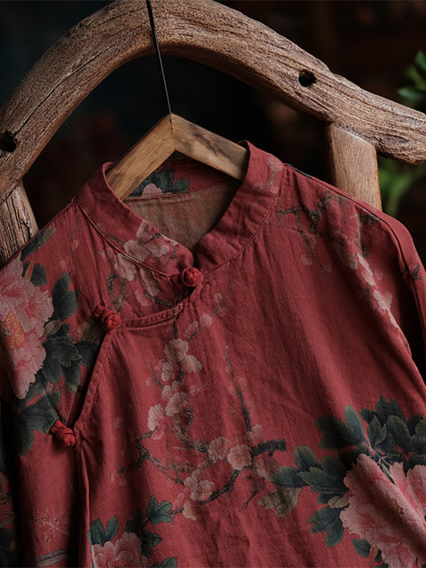 Camicia allentata primaverile con fiori retrò da donna