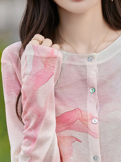 Camicia sottile con scollo a V e fiori casual primaverili da donna