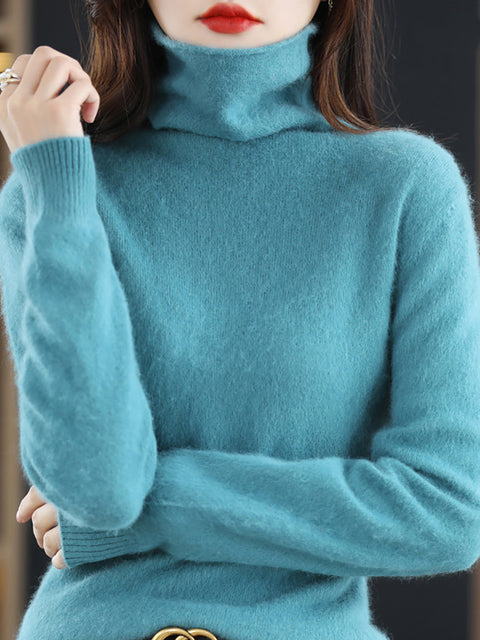 Women Casual Winter Solid Turtleneck Sweater