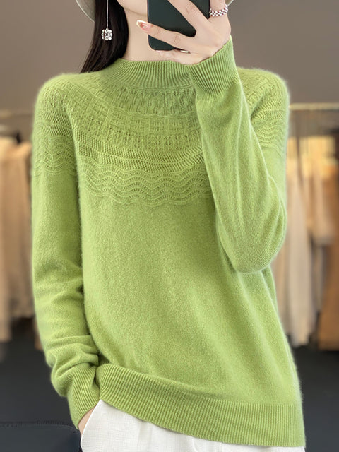 Maglione in maglia di lana con scollo a V e righe casual autunnali da donna