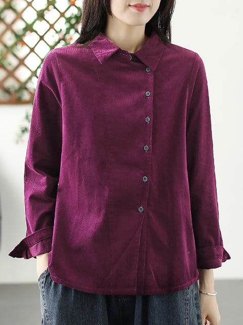 Camicia cardigan Croduroy tinta unita autunnale da donna taglie forti