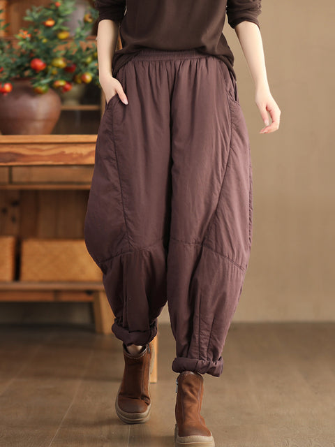 Pantaloni Harem imbottiti con cuciture solide vintage da donna taglie forti