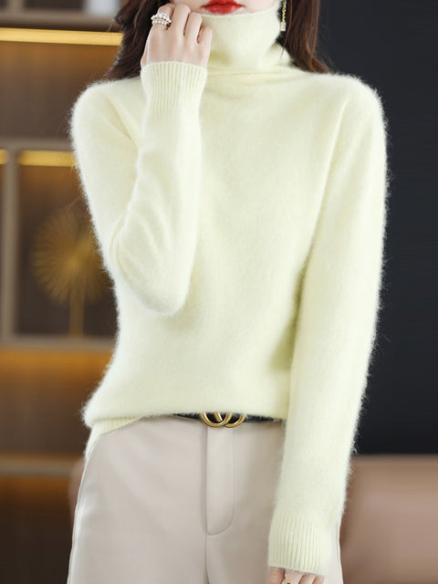 Women Casual Winter Solid Turtleneck Sweater