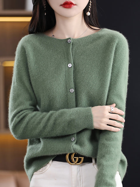 Maglione cardigan solido in lana invernale da donna