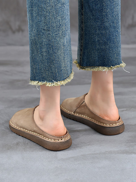 Women Spring Genuine Leather Flat Slippers