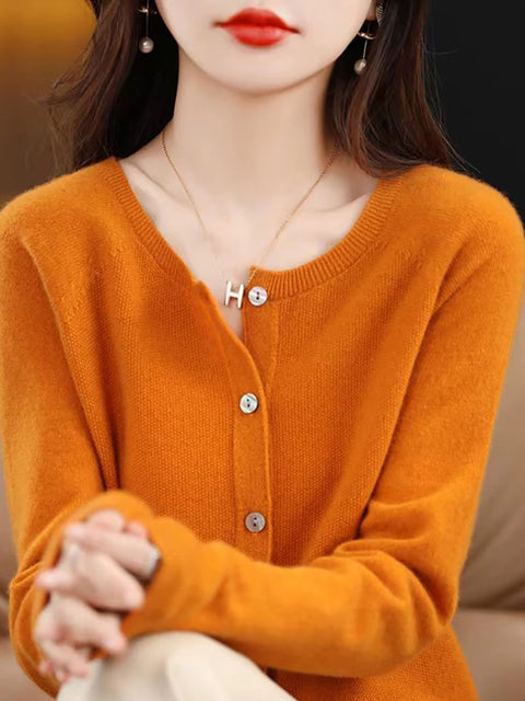 Cardigan lavorato a maglia con scollo a V in lana autunnale da donna