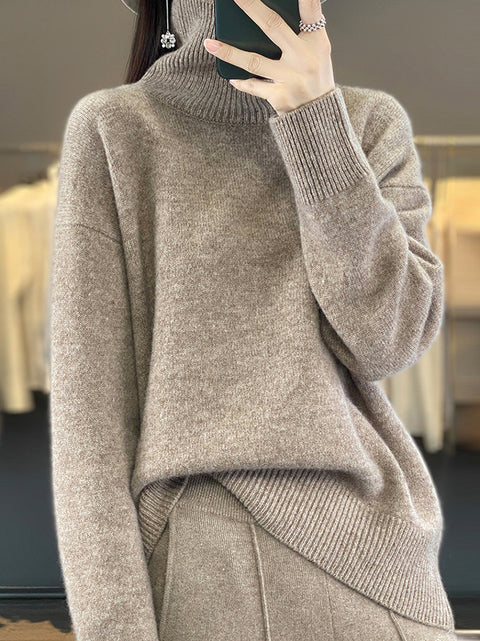 Maglione in maglia di lana con scollo a V e righe casual autunnali da donna