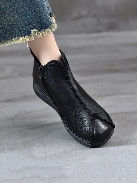 Women Vintage Genuine Leather Spliced Low Heel Boots