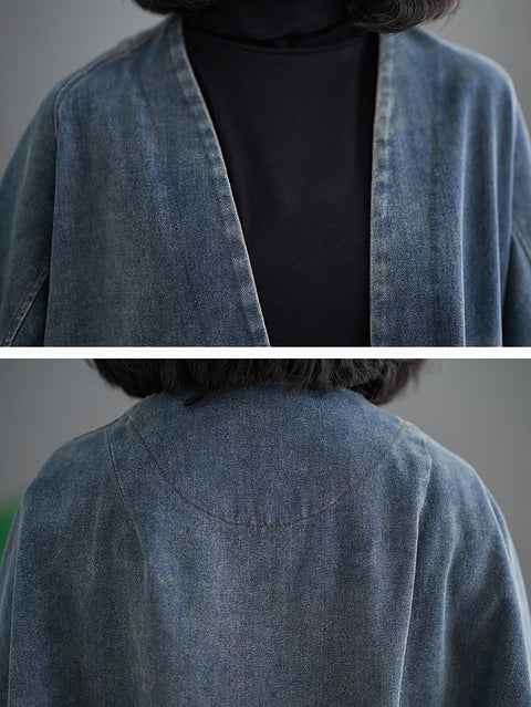 Cappotto corto da donna in denim primaverile lavato retrò