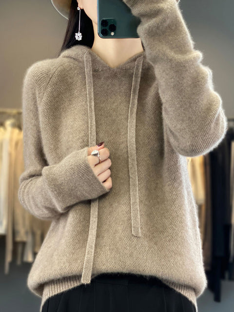 Maglione di lana con cappuccio solido casual invernale da donna