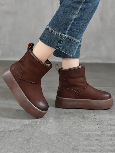 Women Winter Genuine Leather Fleece-lined Platform Boots