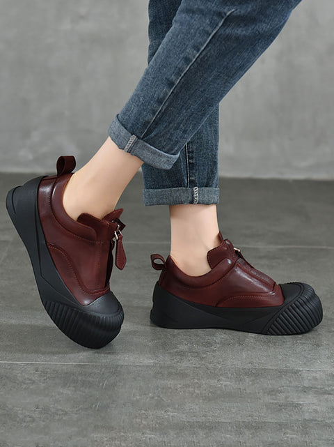 Women Casual Genuine Leather Zipper Platform Shoes