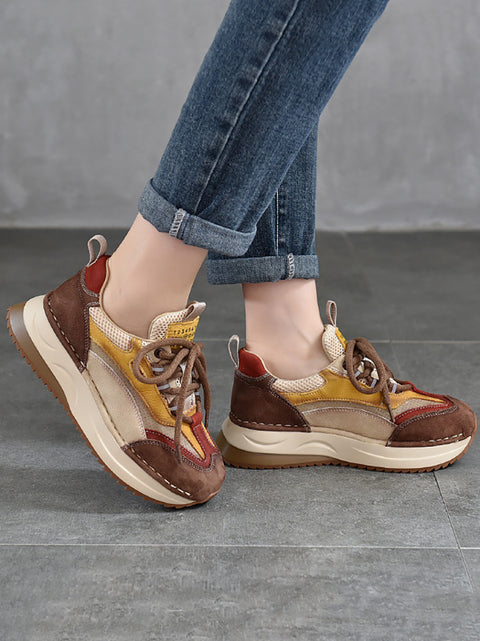 Women Casual Colorblock Leather Platform Shoes