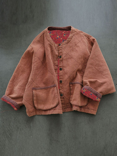 Cappotto imbottito in lino vintage invernale da donna taglie forti