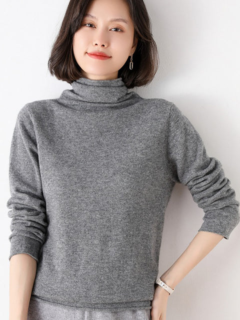 Women Autumn Turtleneck 100%Wool Soft Solid Bottom Sweater