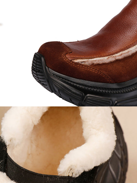 Women Winter Fashion Leather Fleece-lined Platform Shoes