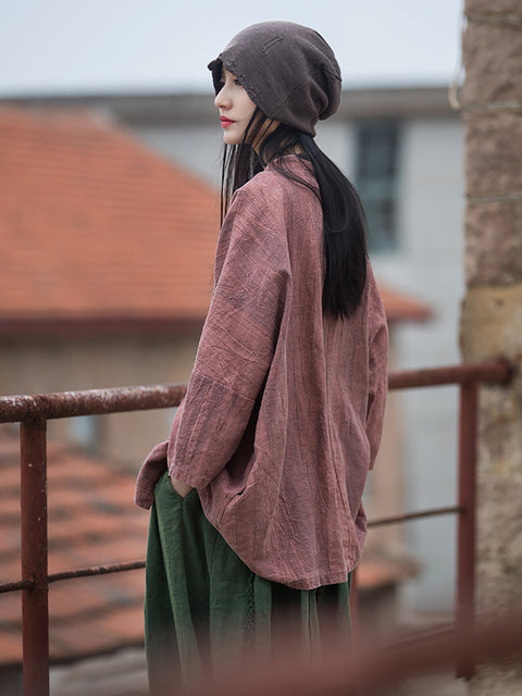 Cappotto a camicia ampia con coulisse in tinta unita retrò primavera da donna taglie forti