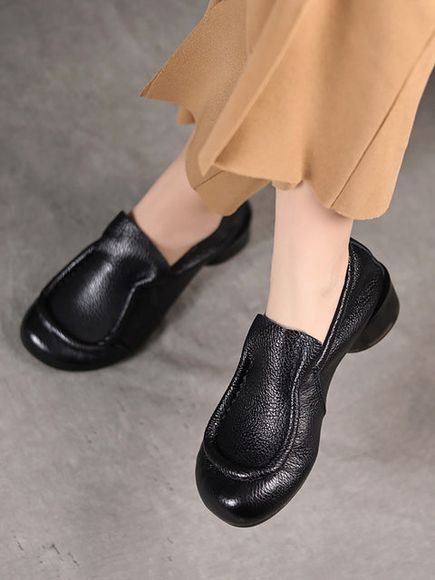 Women Summer Retro Soft Genuine Leather Low Heel Shoes