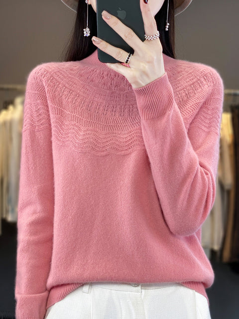 Maglione in maglia di lana con scollo a V e righe casual autunnali da donna