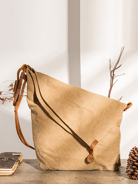 Women Canvas And Leather Crossbody Bag