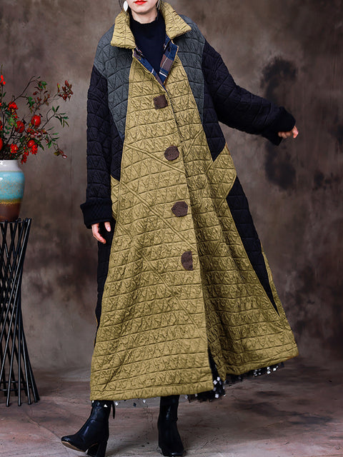 Cappotto lungo patchwork in cotone vintage da donna taglie forti