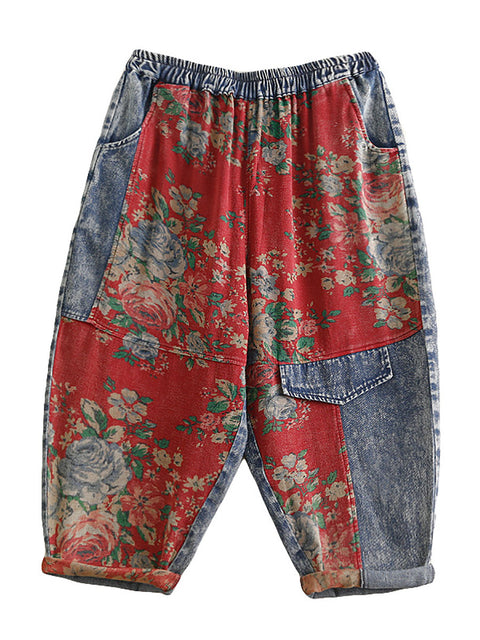 Pantaloni harem con toppe floreali vintage estivi da donna taglie forti