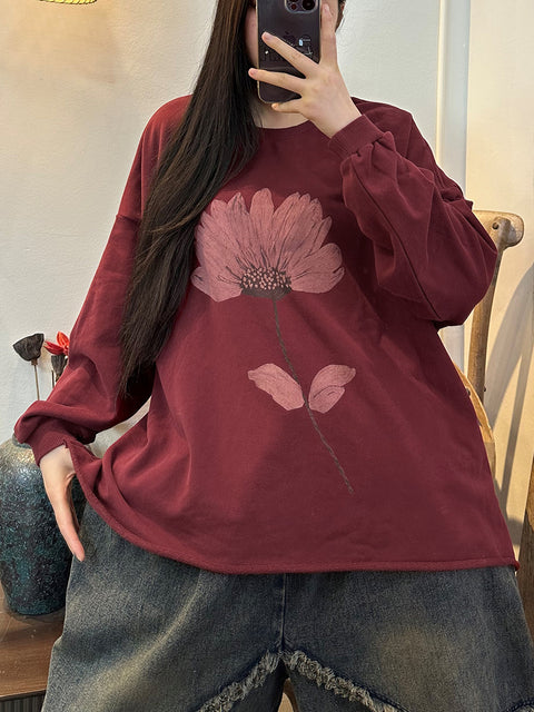 Camicia da donna con orlo con stampa autunnale di fiori taglie forti