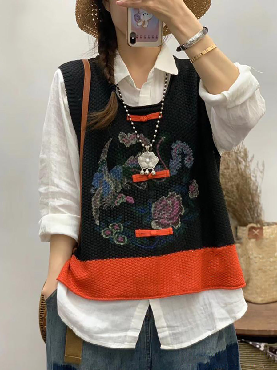 Gilet colorblock da donna con stampa floreale retrò