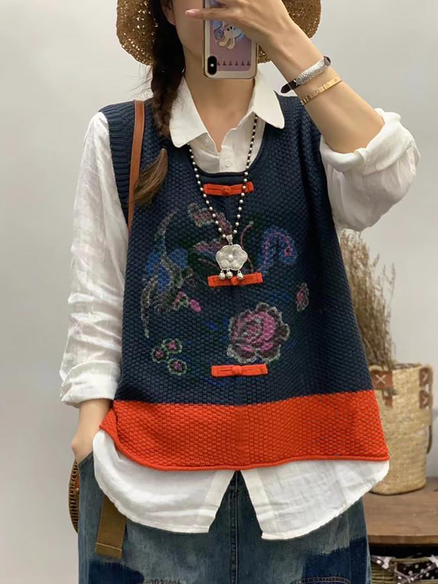 Gilet colorblock da donna con stampa floreale retrò