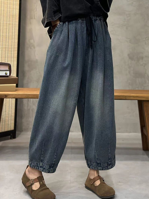 Pantaloni Harem in denim lavato retrò primaverile da donna