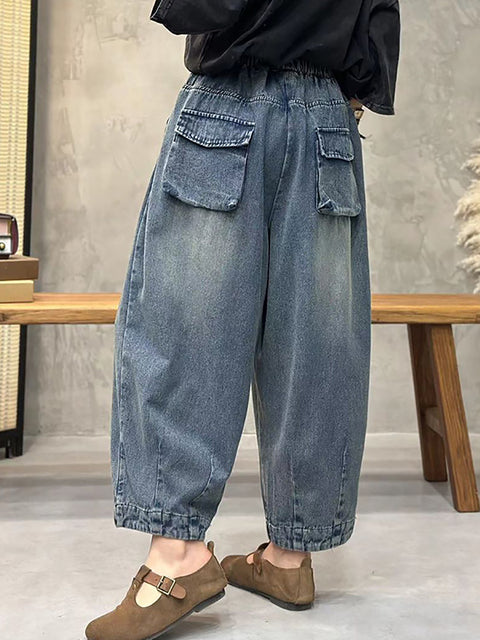 Pantaloni Harem in denim lavato retrò primaverile da donna