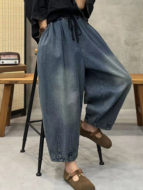 Pantaloni Harem in denim lavato retrò primaverile da donna