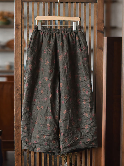 Pantaloni a gamba larga primaverili vintage floreali da donna