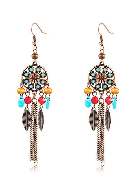 Bohemia Alloy Flower Bead Tassel Earrings