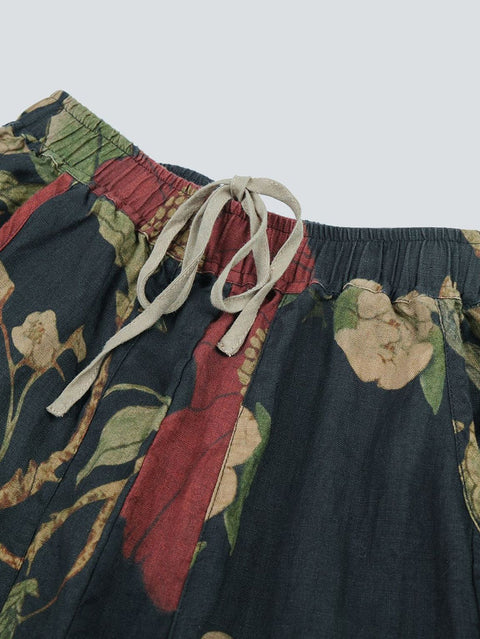 Women Artsy Flower Linen Spliced Bloomers