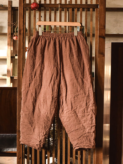 Pantaloni Harem imbottiti in lino solido vintage da donna