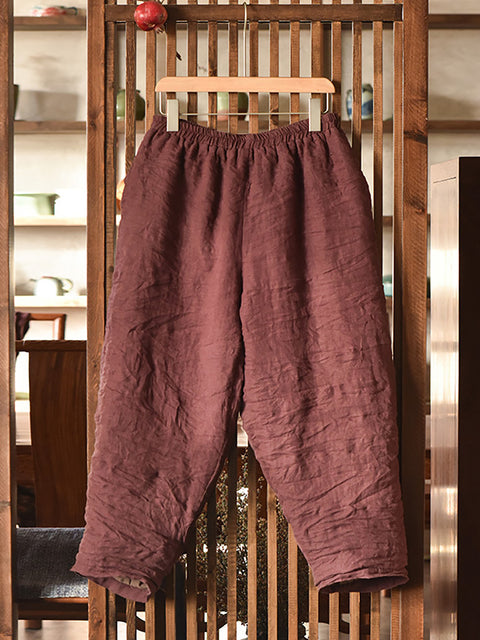 Pantaloni Harem imbottiti in lino solido vintage da donna